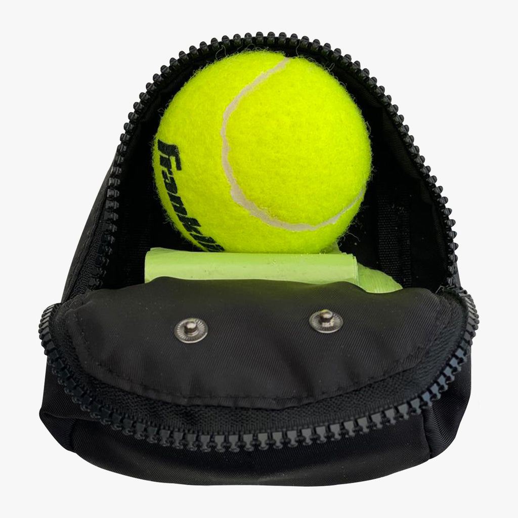 Perfect for a tennis ball and poop bags.
