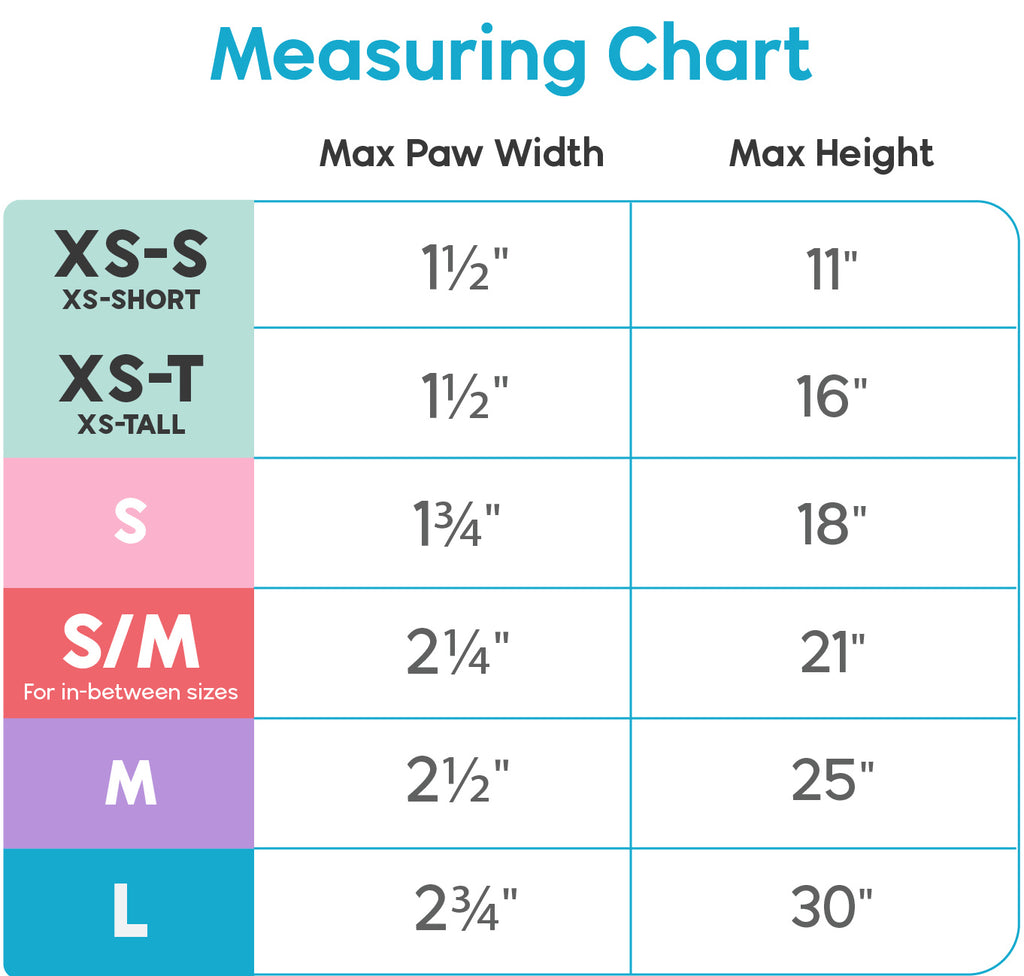 Walkee Paws Size Chart Product Sizing Guide for Your Dog