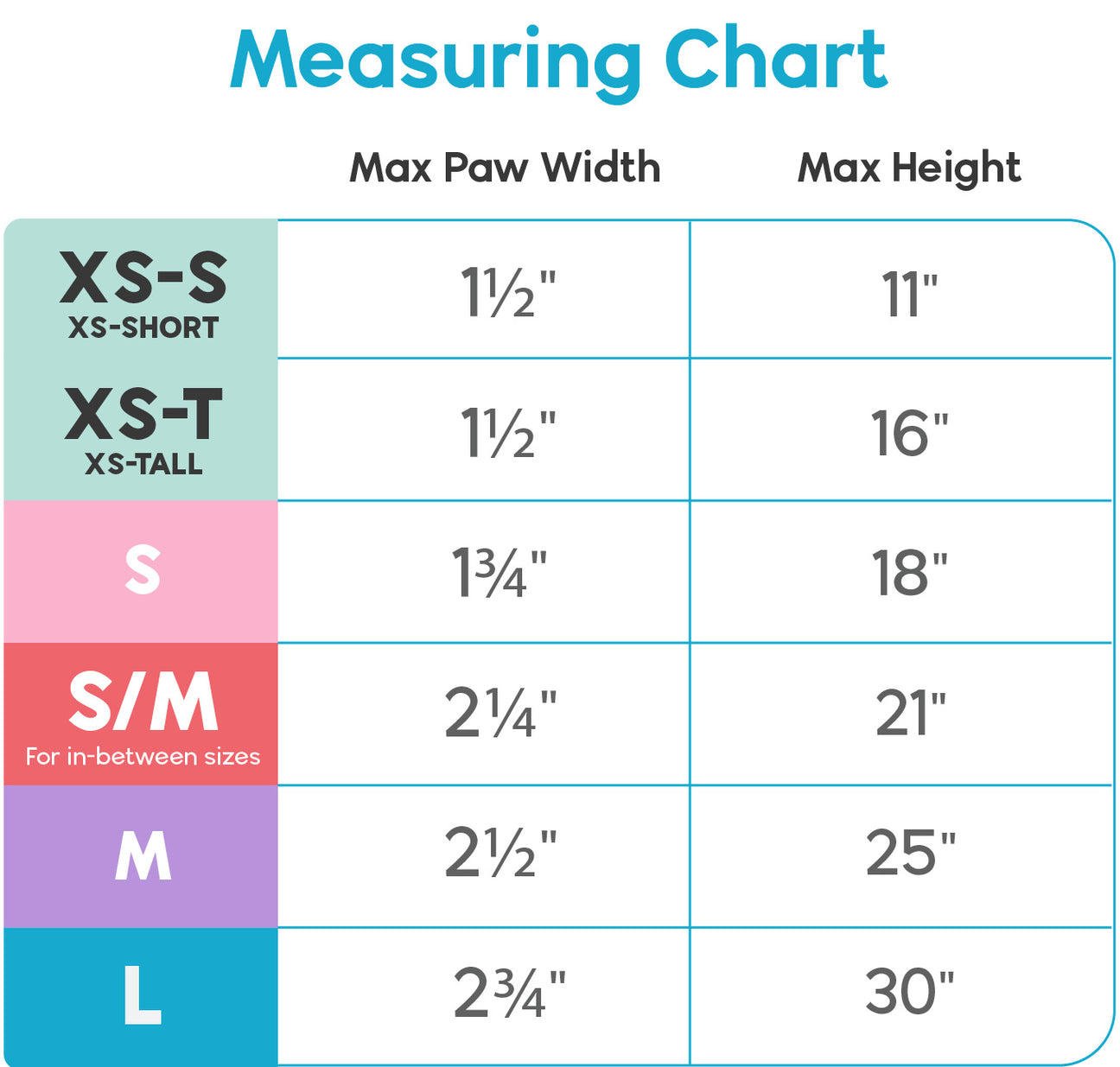 Walkee Paws Size Chart Product Sizing Guide for Your Dog