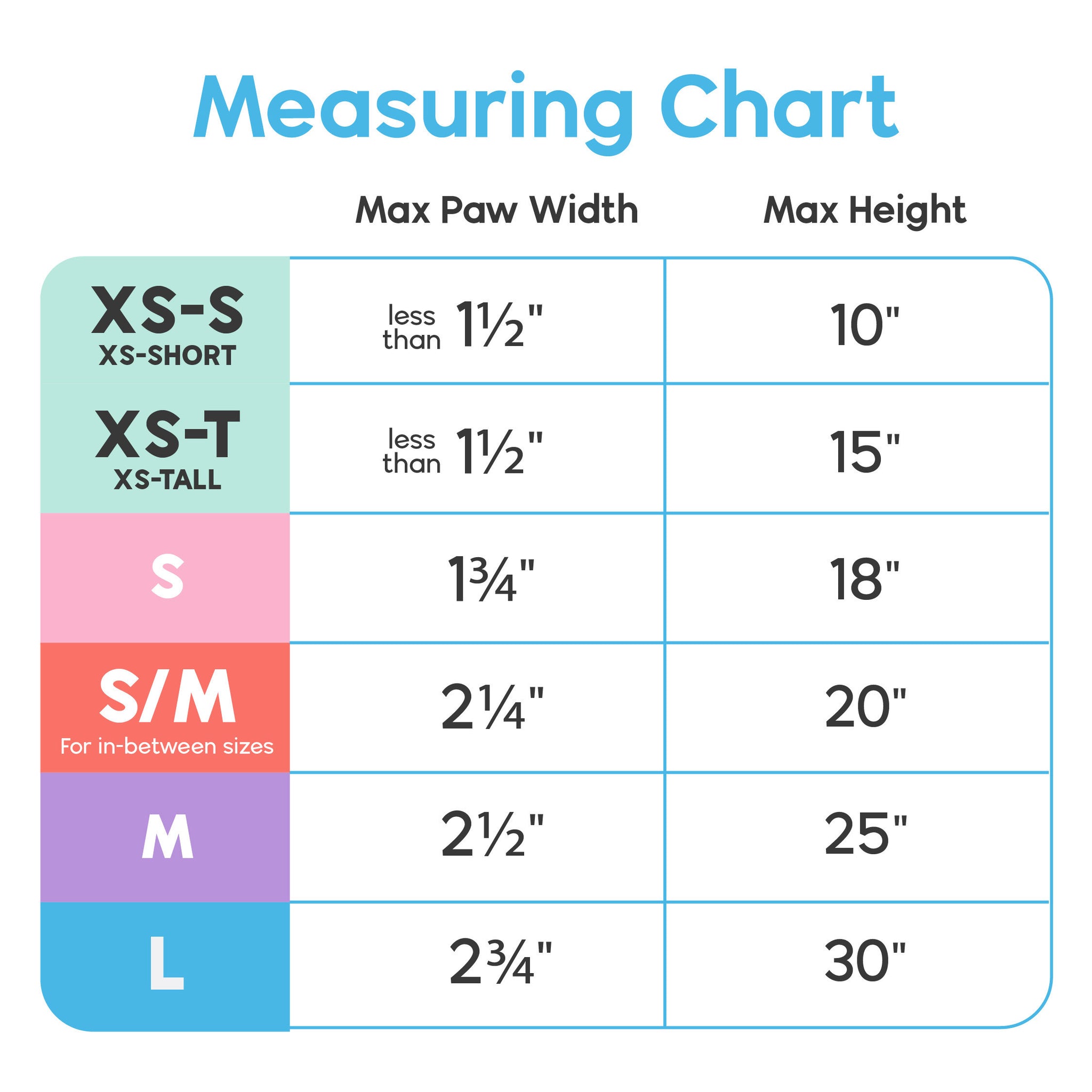 Top paw boots size chart hotsell