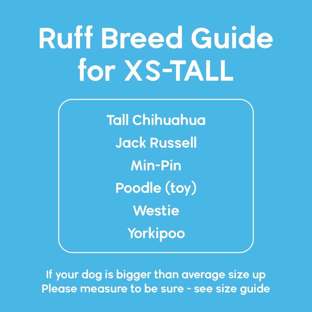 Ruff breed guide for size XS-Tall for Deluxe Easy-on boot leggings