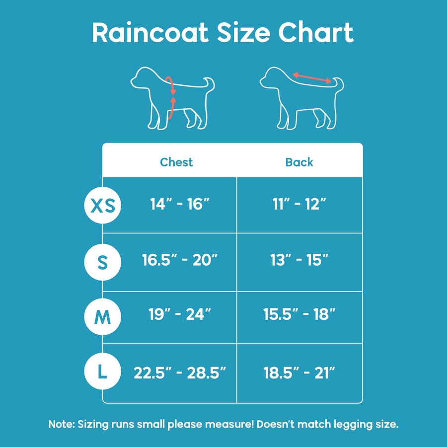 Lightweight Raincoat Size Chart